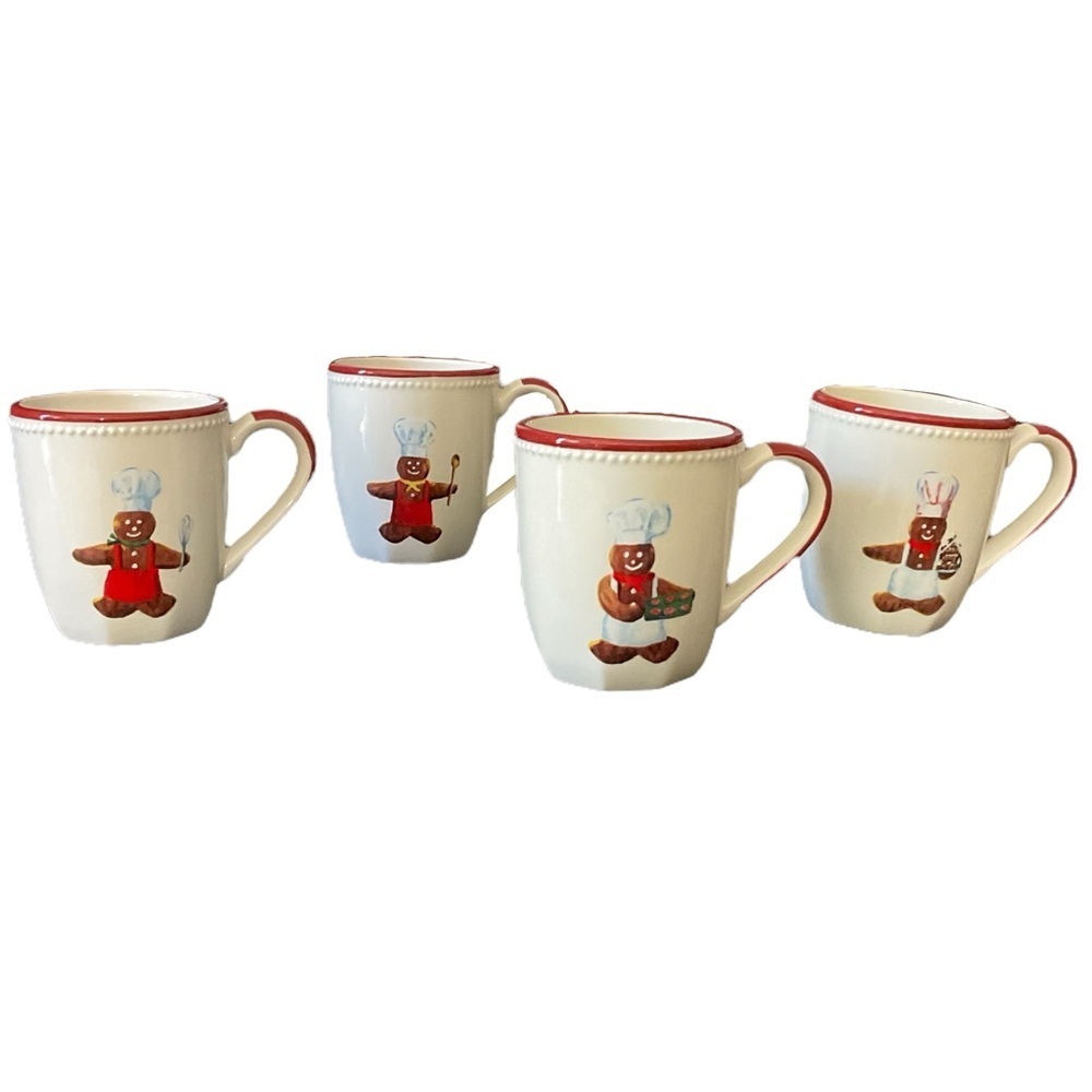Williams Sonoma Gingerbread Chef Mugs Set of 4 Christmas Holiday 16 oz - Picture 2 of 9